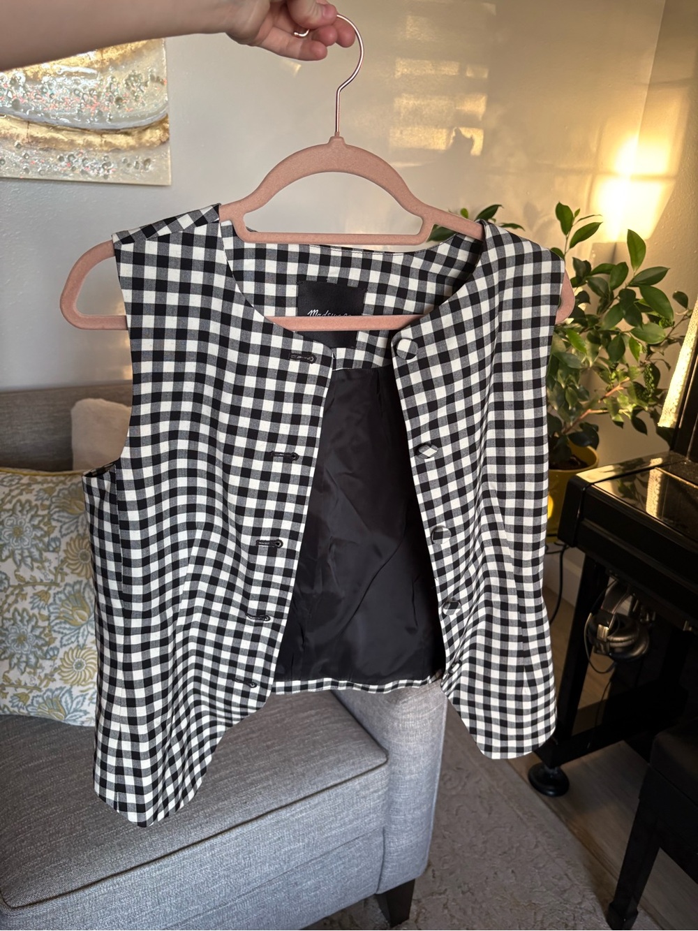 Madewell Black & White Gingham Sleeveless Vest, Size 4
